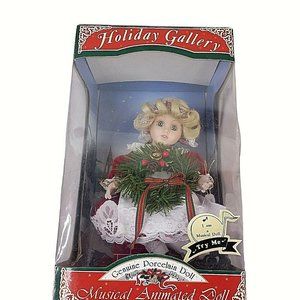 Vintage Christmas Doll Musical Animated Holiday Gallery 9" Blonde Porcelain